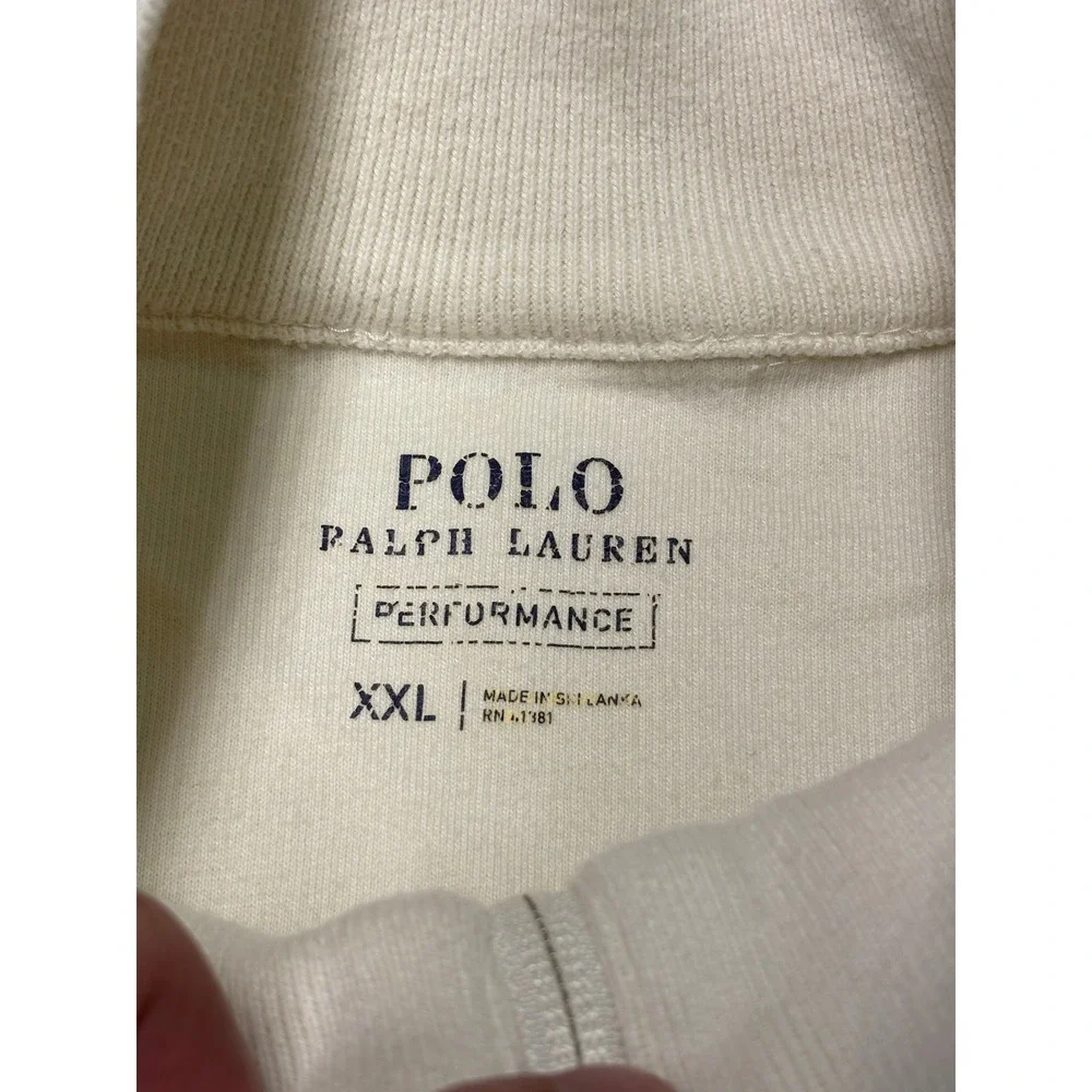Polo Ralph Lauren Performance Mens XXL Cream Full Zip Sweatshirt Mock Neck White